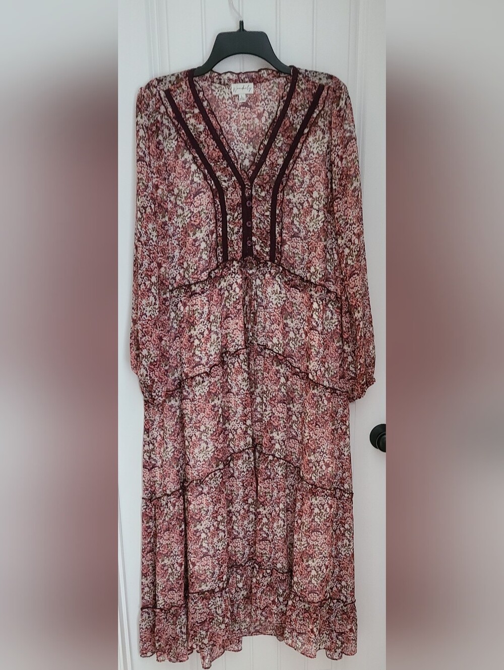 Wonderly Floral Tiered Long Sleeve Maxi Dress - Rose